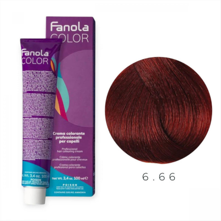 Coafura si Frizerie - Vopsea de Par 6.66 Tehnica Permanenta - Fanola Color Cream Blond Rosu Intens Inchis 100ml