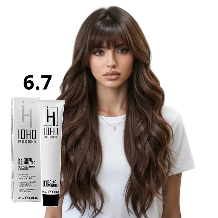 Vopsea de par - Vopsea de păr Ioho Professional 6.7 Blond Maroniu Închis fără amoniac – culoare caldă intensă și acoperire completă