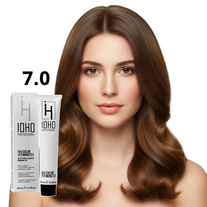 Vopsea de par - Vopsea de Par 7.0 Permanenta Fara Amoniac Ioho Color 11 Minutes Blond