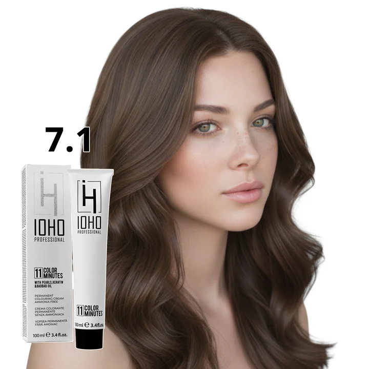 Vopsea de par - Vopsea de păr Ioho Professional 7.1 Blond Cenușiu – fără amoniac, neutralizare tonuri calde și culoare uniformă