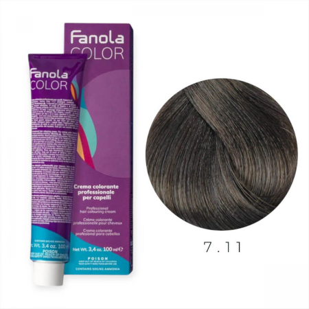 Coafura si Frizerie - Vopsea de Par 7.11 Tehnica Permanenta - Fanola Color Cream Blond Cenusiu Intens 100ml