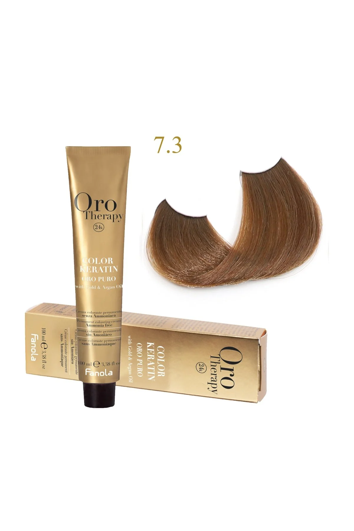 Vopsea de par - Vopsea de Păr 7.3 Blond Auriu Fără Amoniac – Color Keratin Oro Puro 24K Oro Therapy