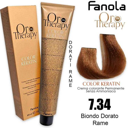 Vopsea de par - Vopsea de Păr 7.34 Blond Auriu Cupru Fără Amoniac – Color Keratin Oro Puro 24K Oro Therapy