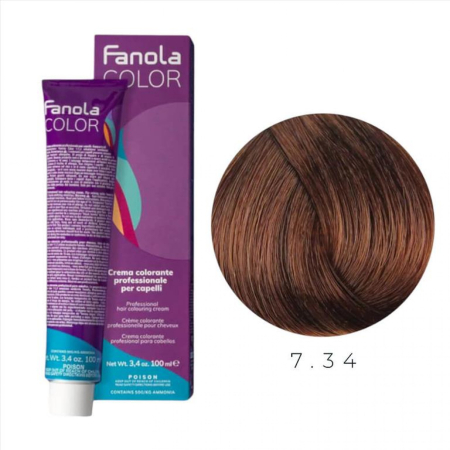 Coafura si Frizerie - Vopsea de Par 7.34 Tehnica Permanenta - Fanola Color Cream Blond Auriu Cupru Mediu 100ml