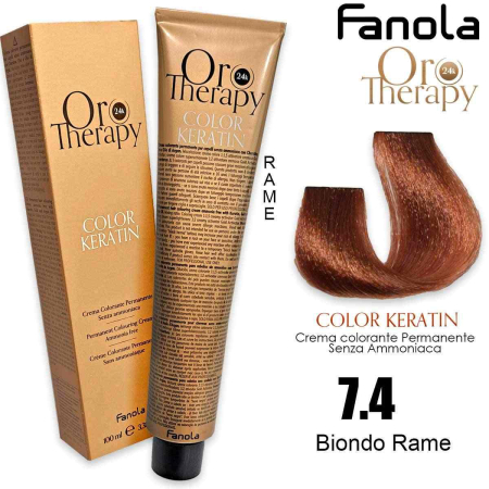 Vopsea de par - Vopsea de Păr 7.4 Blond Cupru Fără Amoniac – Color Keratin Oro Puro 24K Oro Therapy