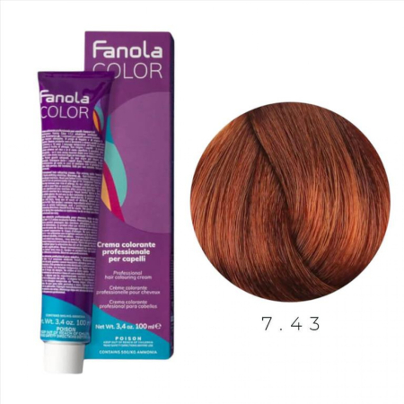 Coafura si Frizerie - Vopsea de Par 7.43 Tehnica Permanenta - Fanola Color Cream Blond Cupru Auriu Mediu 100ml
