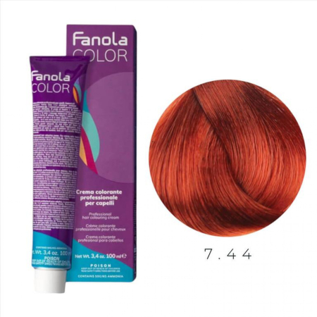 Coafura si Frizerie - Vopsea de Par 7.44 Tehnica Permanenta - Fanola Color Cream Blond Cupru Intens Mediu 100ml