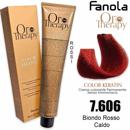 Vopsea de par - Vopsea de Păr 7.606 Blond Roșu Cald Fără Amoniac – Color Keratin Oro Puro 24K Oro Therapy