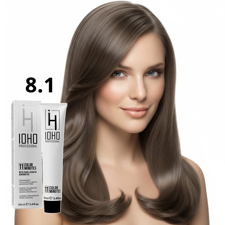Vopsea de par - Vopsea de păr Ioho Professional 8.1 Blond Cenușiu Deschis – fără amoniac, neutralizare tonuri calde și culoare uniformă