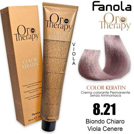 Coafura si Frizerie - Vopsea de Păr 8.21 Blond Violet Cenușiu Super Deschis Fără Amoniac – Color Keratin Oro Puro 24K Oro Therapy