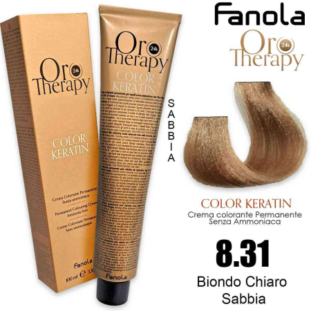 Vopsea de par - Vopsea de Păr 8.31 Blond Nisipiu Deschis Fără Amoniac – Color Keratin Oro Puro 24K Oro Therapy