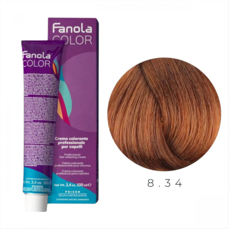 Coafura si Frizerie - Vopsea de Par 8.34 Tehnica Permanenta - Fanola Color Cream Blond Auriu Cupru Deschis 100ml