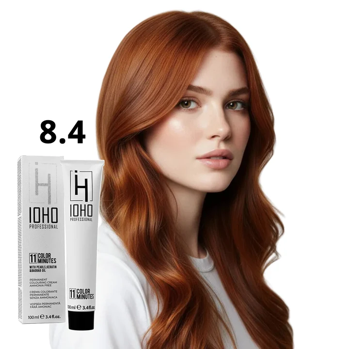 Vopsea de par - Vopsea de păr Ioho Professional 8.4 Blond Arămiu Deschis fără amoniac – culoare caldă cu reflexe arămii intense