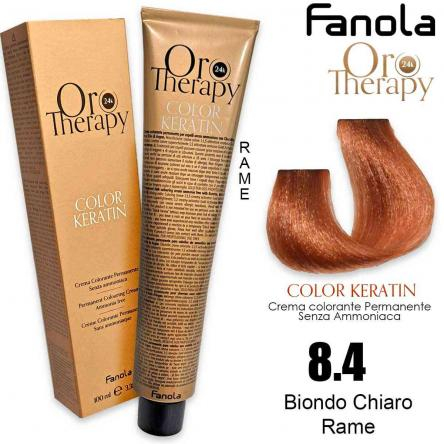 Coafura si Frizerie - Vopsea de Păr 8.4 Blond Cupru Deschis Fără Amoniac – Color Keratin Oro Puro 24K Oro Therapy