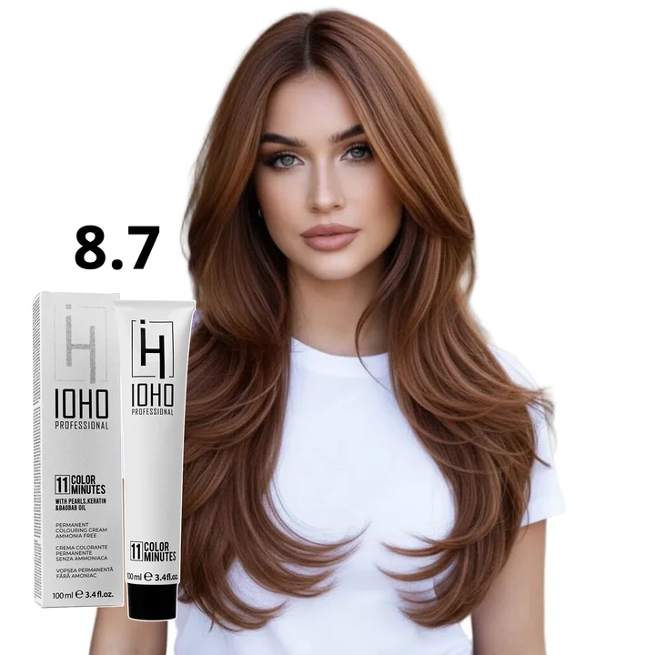 Vopsea de par - Vopsea de păr Ioho Professional 8.7 Blond Maroniu Deschis – fără amoniac, culoare caldă naturală și acoperire uniformă
