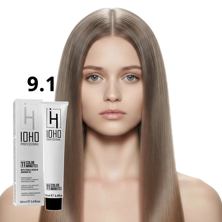 Vopsea de par - Vopsea de păr Ioho Professional 9.1 Blond Cenușiu Foarte Deschis – fără amoniac, neutralizare tonuri calde și culoare uniformă