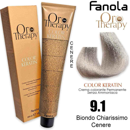 Vopsea de par - Vopsea de păr fără amoniac Oro Therapy Color Keratin Oro Puro 24K 9.1 Blond Cenușiu Foarte Deschis
