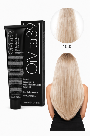 Vopsea de par - Vopsea de Păr Permanentă cu Amoniac, Argan și Aminoacizi fara PPD 10.0 Blond Foarte Foarte Deschis Natural – Hair Color Cream Profesională 100 ml