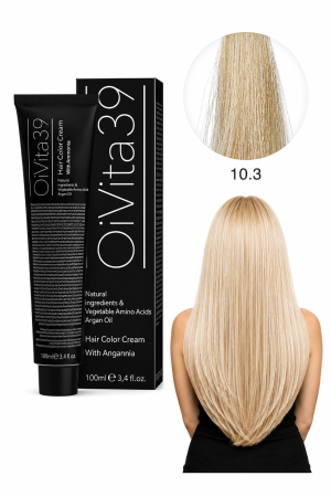Coafura si Frizerie - Vopsea de Păr Permanentă cu Amoniac, Argan și Aminoacizi fara PPD 10.3 Blond Foarte Foarte Deschis Auriu – Hair Color Cream Profesională 100 ml