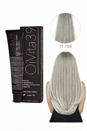 Vopsea de par - Vopsea de Păr Permanentă cu Amoniac, Argan și Aminoacizi fara PPD 11.7SS Blond Foarte Deschis Bej Rece Fumuriu – Hair Color Cream Profesională 100 ml