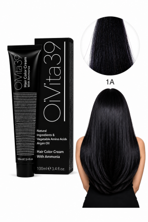 Coafura si Frizerie - Vopsea de Păr Permanentă cu Amoniac, Argan și Aminoacizi fara PPD 1A Negru Cenușiu – Hair Color Cream Profesională 100 ml
