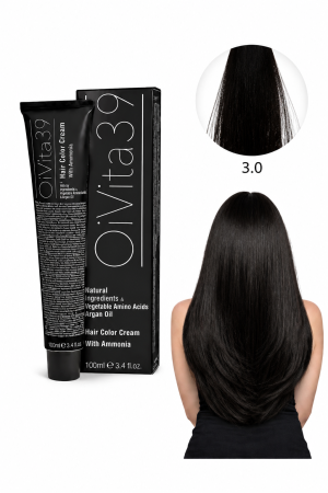 Vopsea de par - Vopsea de Păr Permanentă cu Amoniac, Argan și Aminoacizi fara PPD 3.0 Șaten Închis Natural – Hair Color Cream Profesională 100 ml