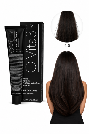 Vopsea de par - Vopsea de Păr Permanentă cu Amoniac, Argan și Aminoacizi fara PPD 4.0 Șaten Mediu Natural – Hair Color Cream Profesională 100 ml