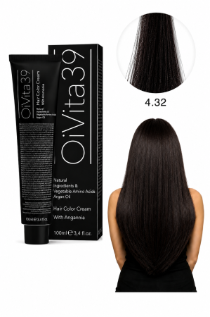 Coafura si Frizerie - Vopsea de Păr Permanentă cu Amoniac, Argan și Aminoacizi fara PPD 4.32 Castaniu Închis Auriu-Irisat – Hair Color Cream Profesională 100 ml