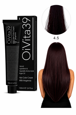 Coafura si Frizerie - Vopsea de Păr Permanentă cu Amoniac, Argan și Aminoacizi fara PPD 4.5 Castaniu Mahon – Hair Color Cream Profesională 100 ml