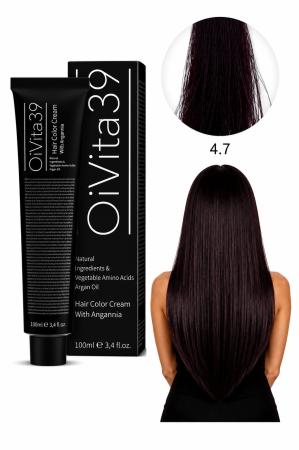 Coafura si Frizerie - Vopsea de Păr Permanentă cu Amoniac, Argan și Aminoacizi fara PPD 4.7 Castaniu Mediu Maro – Hair Color Cream Profesională 100 ml