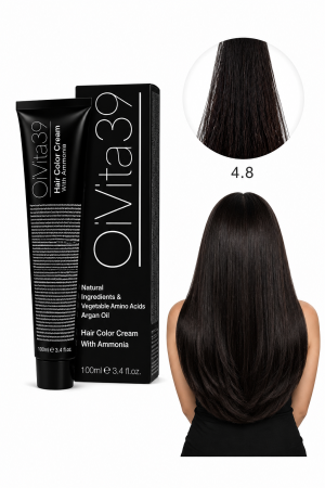Coafura si Frizerie - Vopsea de Păr Permanentă cu Amoniac, Argan și Aminoacizi fara PPD 4.8 Șaten Mediu Ciocolatiu – Hair Color Cream Profesională 100 ml