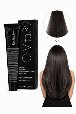 Coafura si Frizerie - Vopsea de Păr Permanentă cu Amoniac, Argan și Aminoacizi fara PPD 5.1 Șaten Deschis Cenușiu – Hair Color Cream Profesională 100 ml