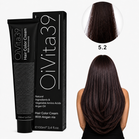 Vopsea de par - Vopsea de Păr Permanentă cu Amoniac, Argan și Aminoacizi fara PPD 5.2 Șaten Deschis Violet– Hair Color Cream Profesională 100 ml