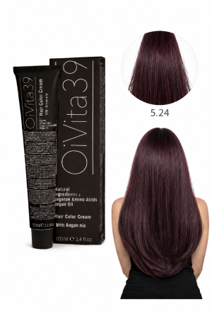 Coafura si Frizerie - Vopsea de Păr Permanentă cu Amoniac, Argan și Aminoacizi fara PPD 5.24 Șaten Deschis Bej Cupru – Hair Color Cream Profesională 100 ml