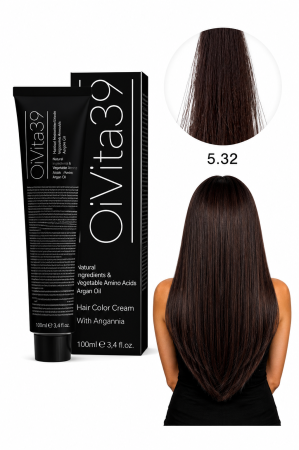 Coafura si Frizerie - Vopsea de Păr Permanentă cu Amoniac, Argan și Aminoacizi fara PPD 5.32 Castaniu Deschis Auriu-Irisat – Hair Color Cream Profesională 100 ml