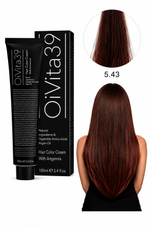 Coafura si Frizerie - Vopsea de Păr Permanentă cu Amoniac, Argan și Aminoacizi fara PPD 5.43 Șaten Deschis Cupru-Auriu – Hair Color Cream Profesională 100 ml