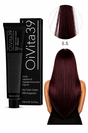 Coafura si Frizerie - Vopsea de Păr Permanentă cu Amoniac, Argan și Aminoacizi fara PPD 5.5 Șaten Deschis Mahon – Hair Color Cream Profesională 100 ml