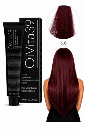 Coafura si Frizerie - Vopsea de Păr Permanentă cu Amoniac, Argan și Aminoacizi fara PPD 5.6 Șaten Deschis Roșu – Hair Color Cream Profesională 100 ml