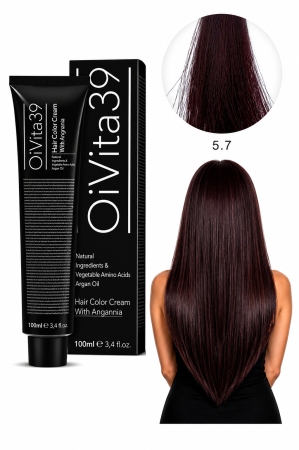 Coafura si Frizerie - Vopsea de Păr Permanentă cu Amoniac, Argan și Aminoacizi fara PPD 5.7 Șaten Deschis Maro – Hair Color Cream Profesională 100 ml