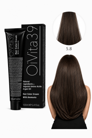 Coafura si Frizerie - Vopsea de Păr Permanentă cu Amoniac, Argan și Aminoacizi fara PPD 5.8 Șaten Deschis Ciocolatiu – Hair Color Cream Profesională 100 ml