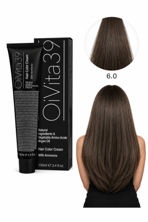 Vopsea de par - Vopsea de Păr Permanentă cu Amoniac, Argan și Aminoacizi fara PPD 6.0 Blond Închis Natural– Hair Color Cream Profesională 100 ml