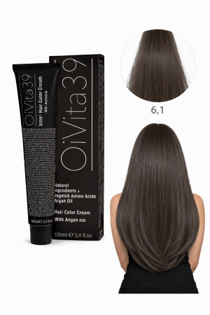 Coafura si Frizerie - Vopsea de Păr Permanentă cu Amoniac, Argan și Aminoacizi fara PPD 6.1 Șaten Închis Cenușiu – Hair Color Cream Profesională 100 ml