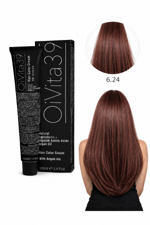 Coafura si Frizerie - Vopsea de Păr Permanentă cu Amoniac, Argan și Aminoacizi fara PPD 6.24 Blond Închis Mahon Violet– Hair Color Cream Profesională 100 ml