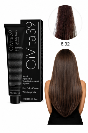 Coafura si Frizerie - Vopsea de Păr Permanentă cu Amoniac, Argan și Aminoacizi fara PPD 6.32 Blond Închis Auriu-Irisat – Hair Color Cream Profesională 100 ml