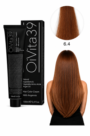 Vopsea de par - Vopsea de Păr Permanentă cu Amoniac, Argan și Aminoacizi fara PPD 6.4 Blond Închis Arămiu – Hair Color Cream Profesională 100 ml