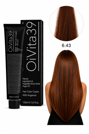 Coafura si Frizerie - Vopsea de Păr Permanentă cu Amoniac, Argan și Aminoacizi fara PPD 6.43 Blond Închis Cupru Auriu – Hair Color Cream Profesională 100 ml
