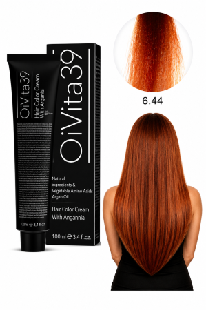 Coafura si Frizerie - Vopsea de Păr Permanentă cu Amoniac, Argan și Aminoacizi fara PPD 6.44 Șaten Închis Cupru Intens – Hair Color Cream Profesională 100 ml