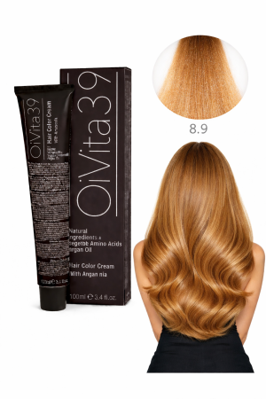 Coafura si Frizerie - Vopsea de Păr Permanentă cu Amoniac, Argan și Aminoacizi fara PPD 8.9 Blond Deschis Auriu– Hair Color Cream Profesională 100 m
