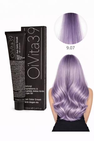 Coafura si Frizerie - Vopsea de Păr Permanentă cu Amoniac, Argan și Aminoacizi fara PPD 9.07 Blond Foarte Deschis Cenușiu– Hair Color Cream Profesională 100 m