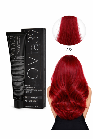 Vopsea de par - Vopsea de Păr Permanentă cu Amoniac, Argan și Aminoacizi fara PPD  7.6 Blond Roșcat Intens– Hair Color Cream Profesională 100 m